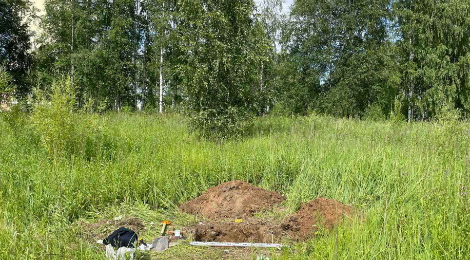 Из отчета. Археологическая разведка. Шурф № 1. Вид на выкопанный шурф с включением окружающего пейзажа. Вид с юга.png